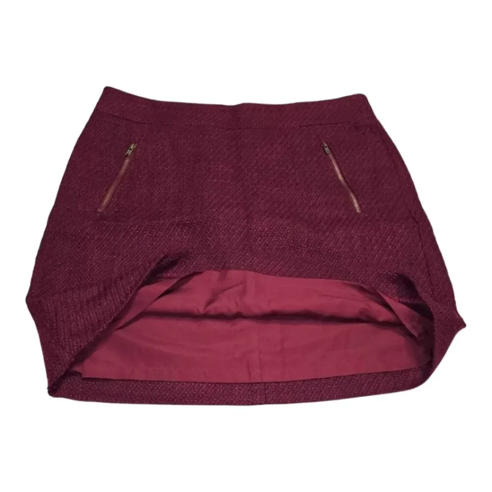 Loft Zip Pocket Elegant Burgundy Tweed Mini Skirt‎ Size 10